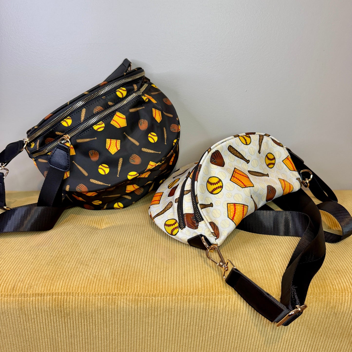 The Roni Nylon Crossbody - Softball on White