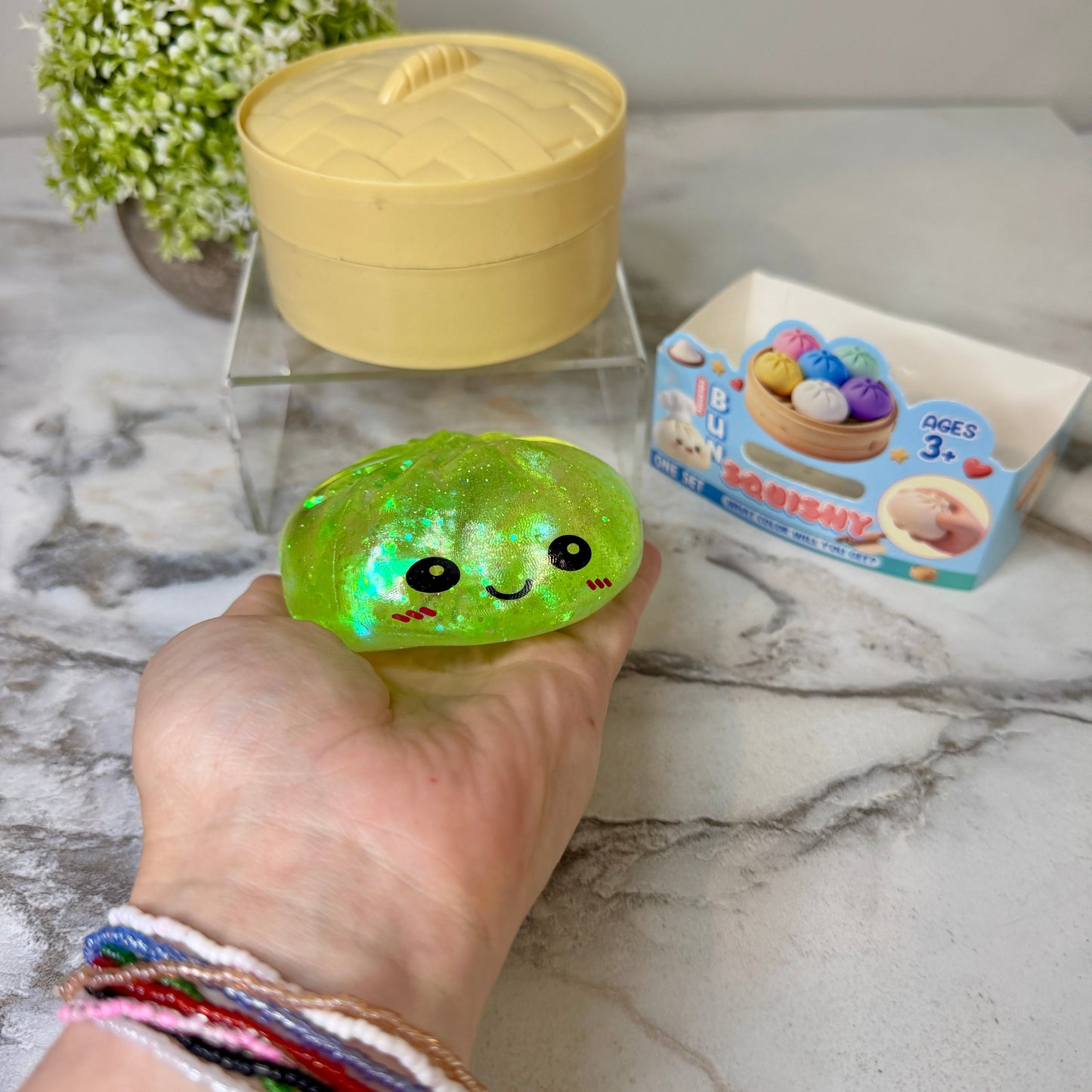 Squishy Toy - Viral Dumpling, Slow Rise Glitter - Green