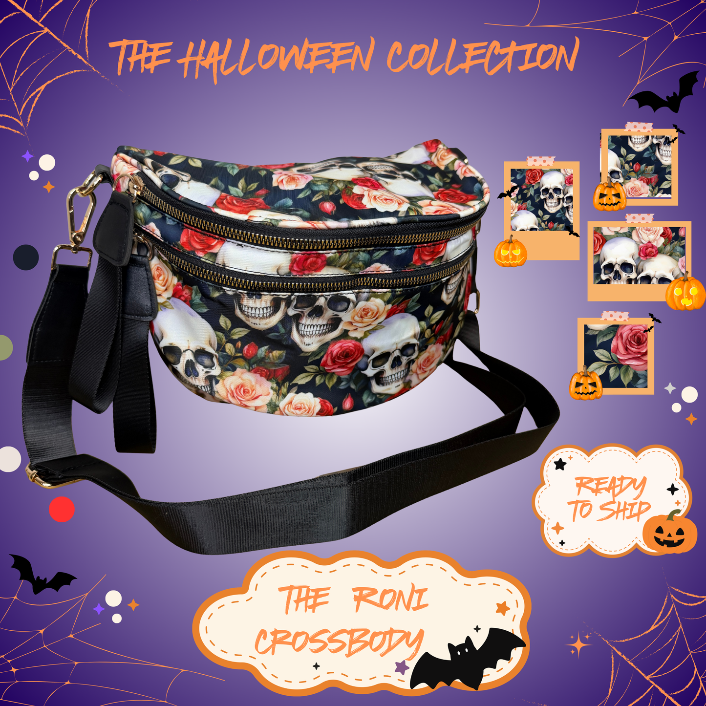 The Roni Nylon Crossbody - Skull Floral - PREORDER